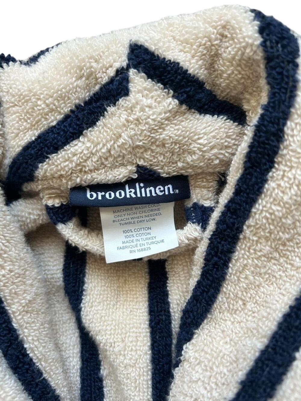 Brooklinen Super-Plush Robe Size M Striped Abyss Turkish Cotton Spa Luxe Unisex - Picture 2 of 4